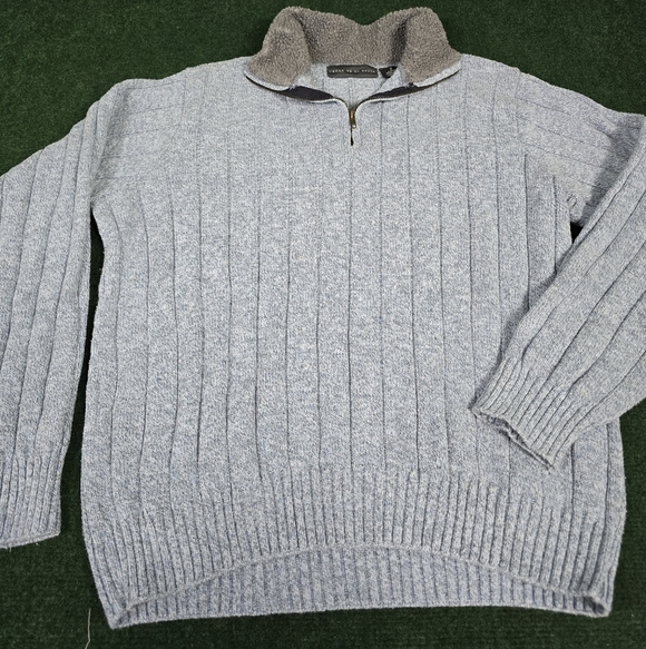 Oscar De LA Renta | Textured Stripe Waffle Knit Mock Neck Sherpa Collar Pullover - Picture 12 of 15